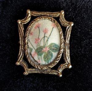 Vintage Sugared Brooch/Pendant with Floral Design and Gold Tone